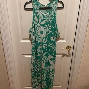 Anthropologie Daily Practice Green and White Floral Midi Dress